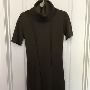 Olive-drab cotton- polyester turtleneck dress